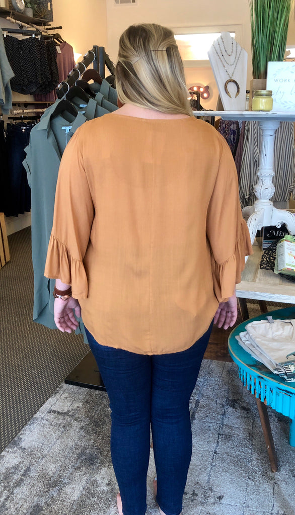 Embroidered Caramel Woven Top